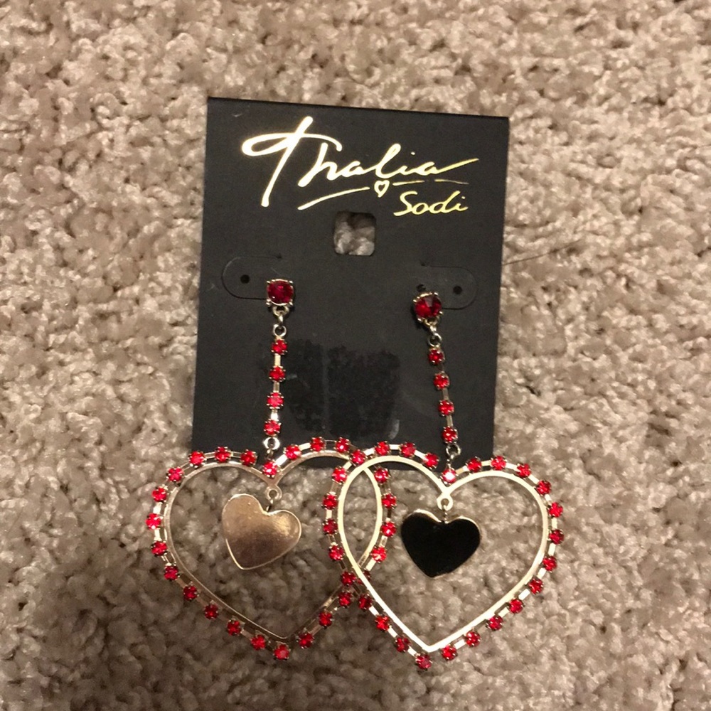 Thalia Sodi red heart drop table earrings